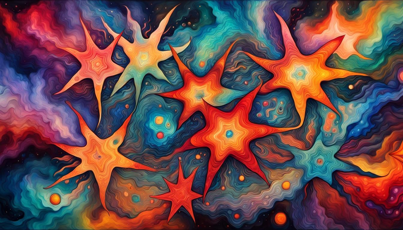 Psychedelic Cosmic Stars in Alcohol Ink Style
