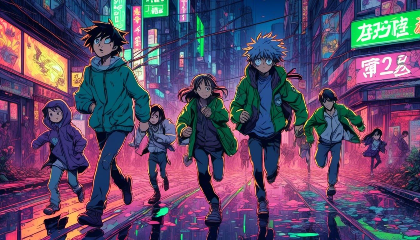 Acid Rain Escape in Anime Comic Style