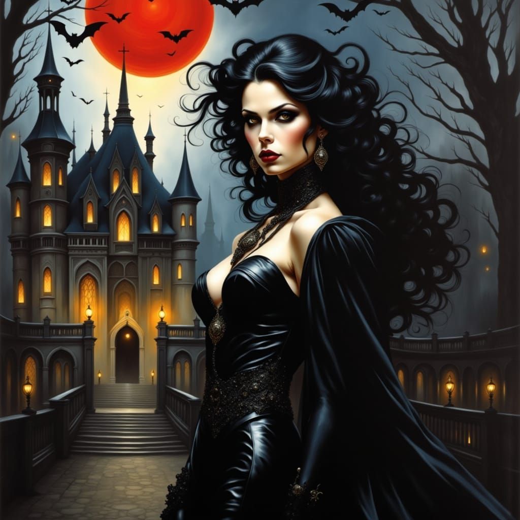 Gothic Aristocrat in Haunting Mansion at Blood Moon