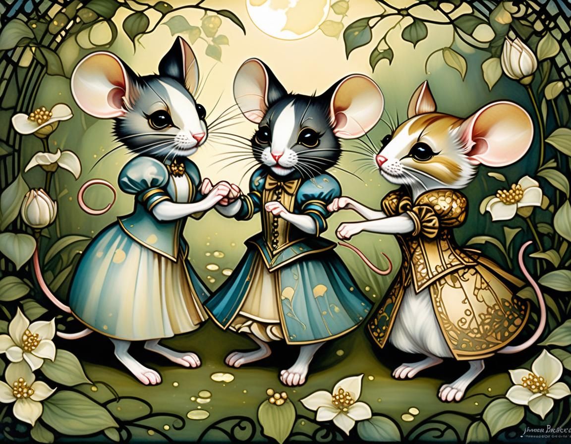 Cats and Mice Dancing: Fairytale Illustration