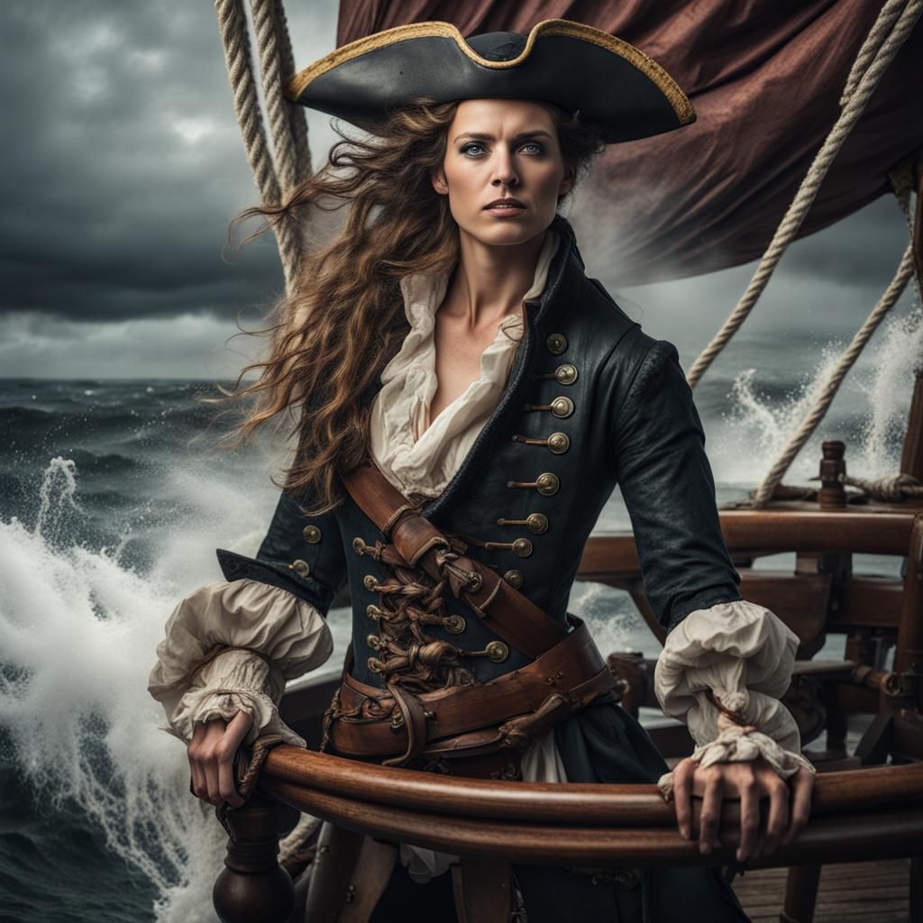 Androgynous Pirate Captain in Stormy Seas