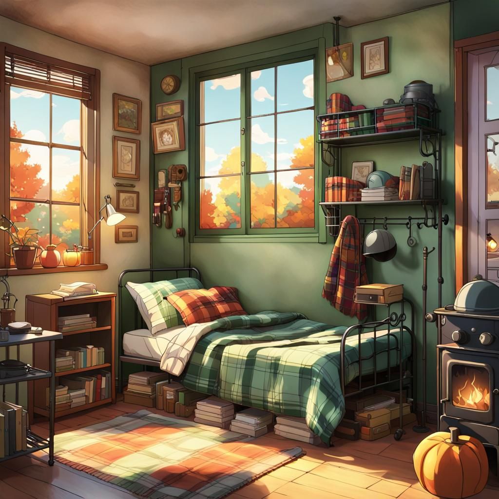 Cozy Anime Room with Autumnal Light