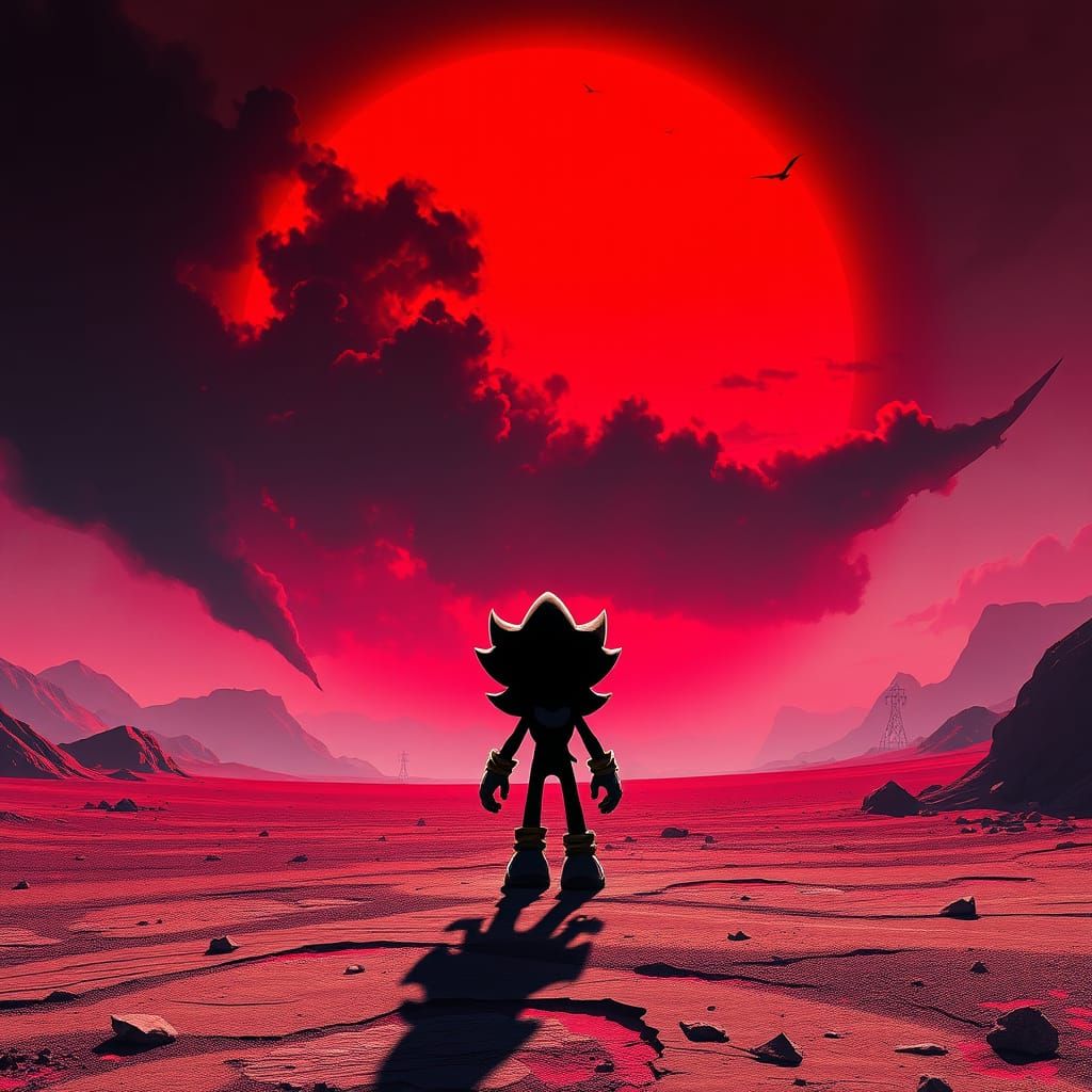Shadow the Hedgehog in a Gritty Dystopian Sunset