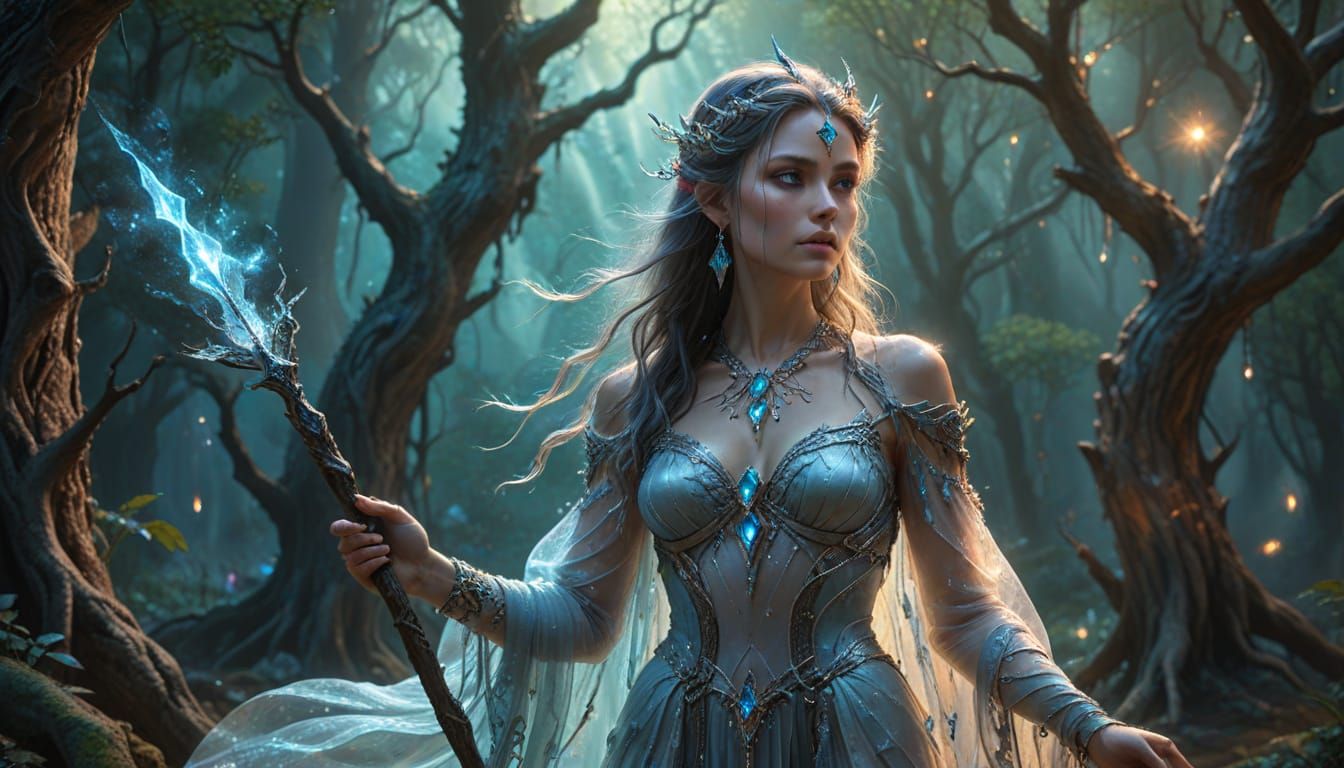 Mystical Sorceress in a Hidden Grove: Fantasy Art