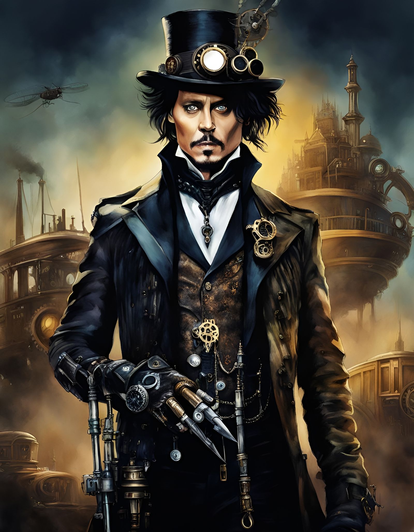 Steampunk Edward Scissorhands Digital Illustration
