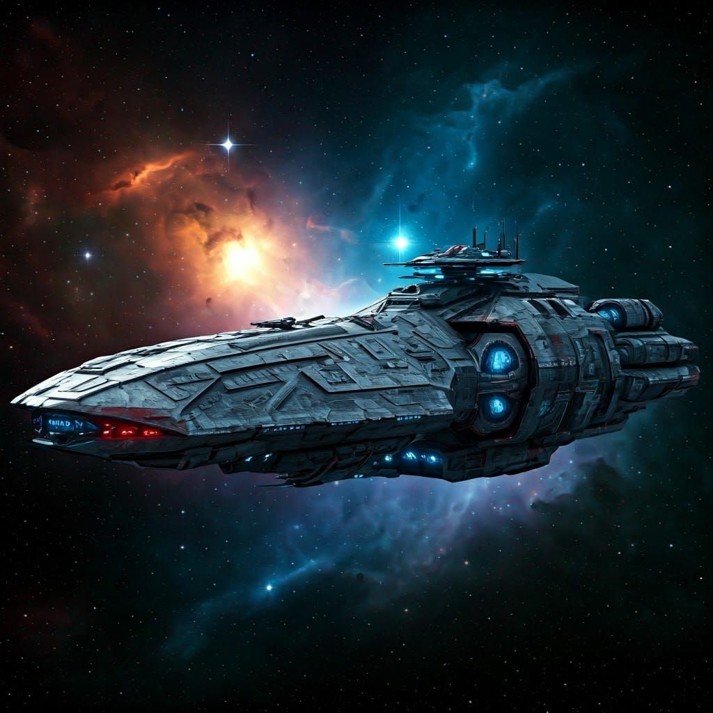 Silver Warship in Nebula: Retrofuturistic Sci-Fi