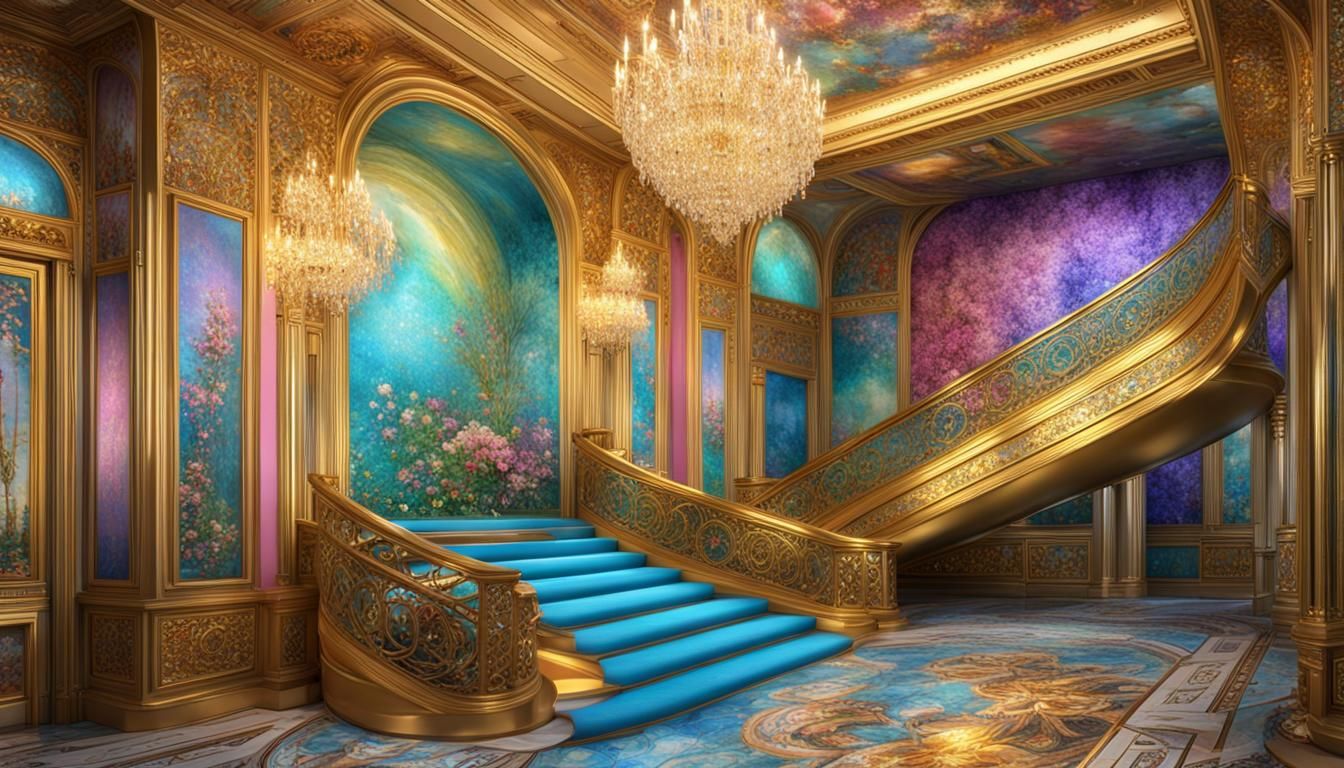 Futuristic Mansion Staircase in Baroque Renaissance Style