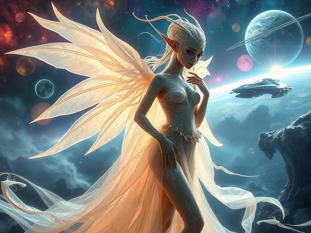 Ethereal Alien Maiden with Luminous Wings