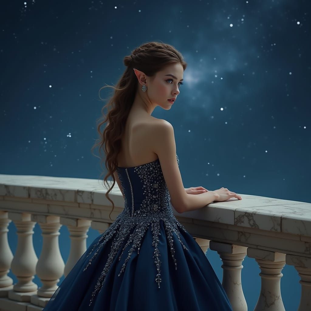 Ethereal Night Court Beauty in Navy Ball Gown