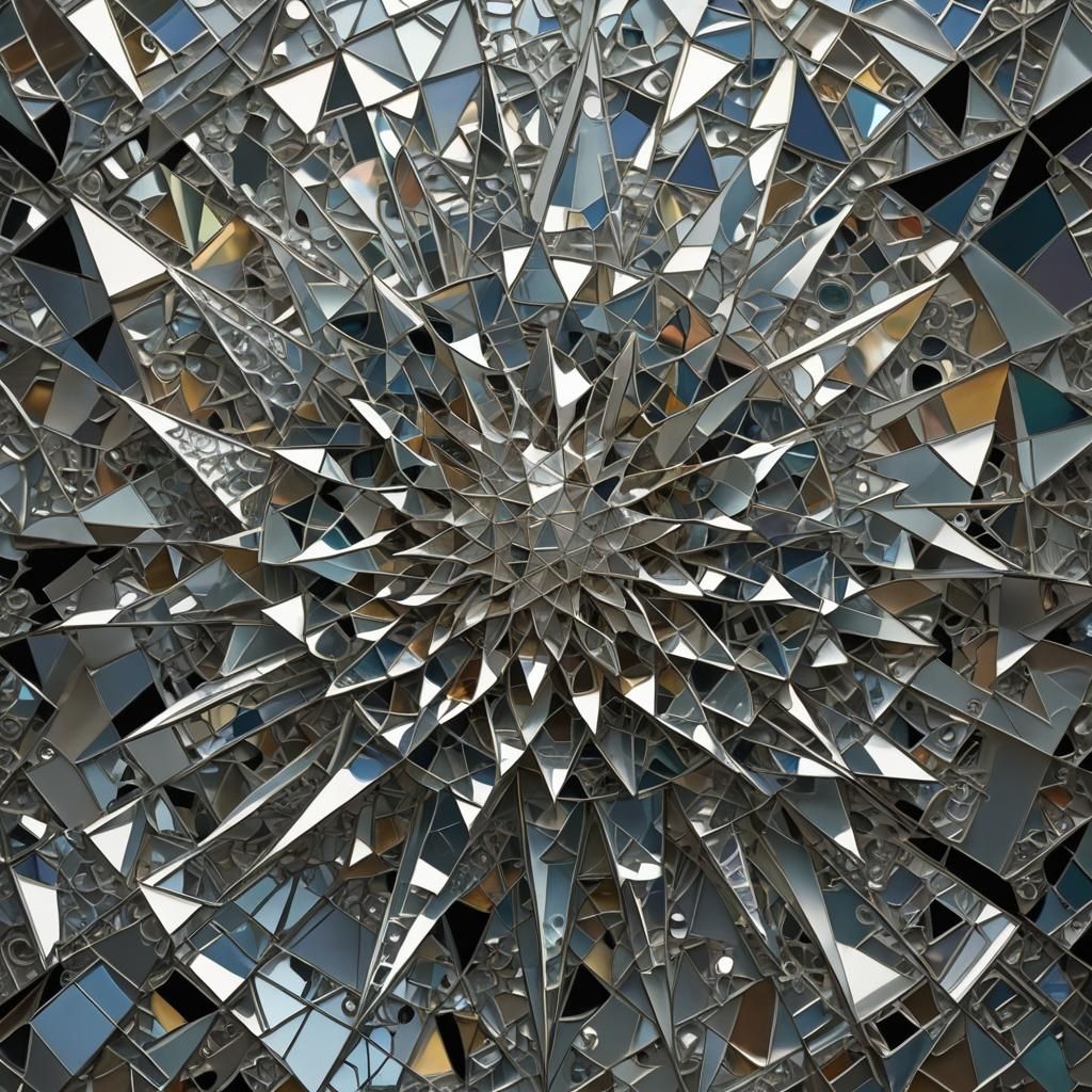 Fractured Glass Being in Cyberpunk Op Art Style