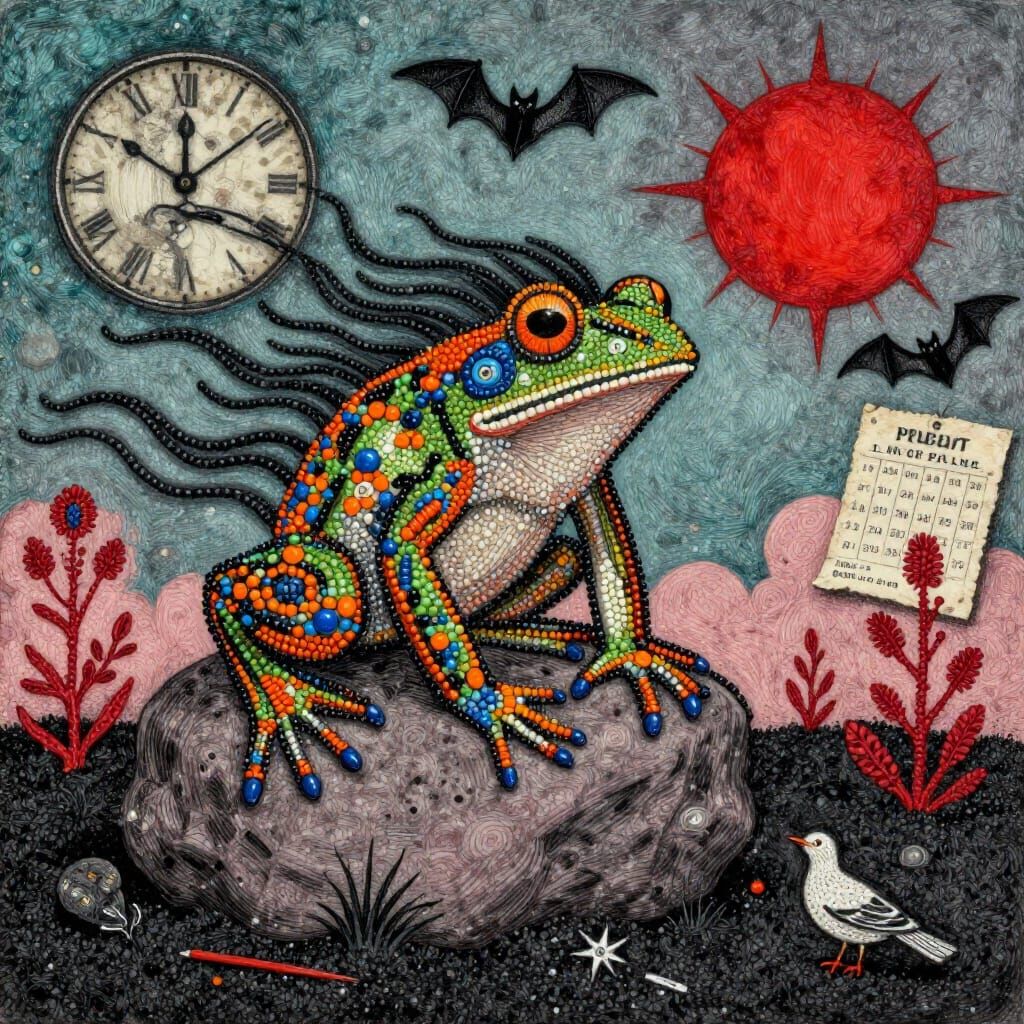 Steampunk Frog Gargoyle in a Textured Drawing Style