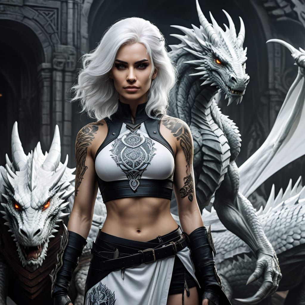 Warrior Woman and Dragon in Comic Book Art