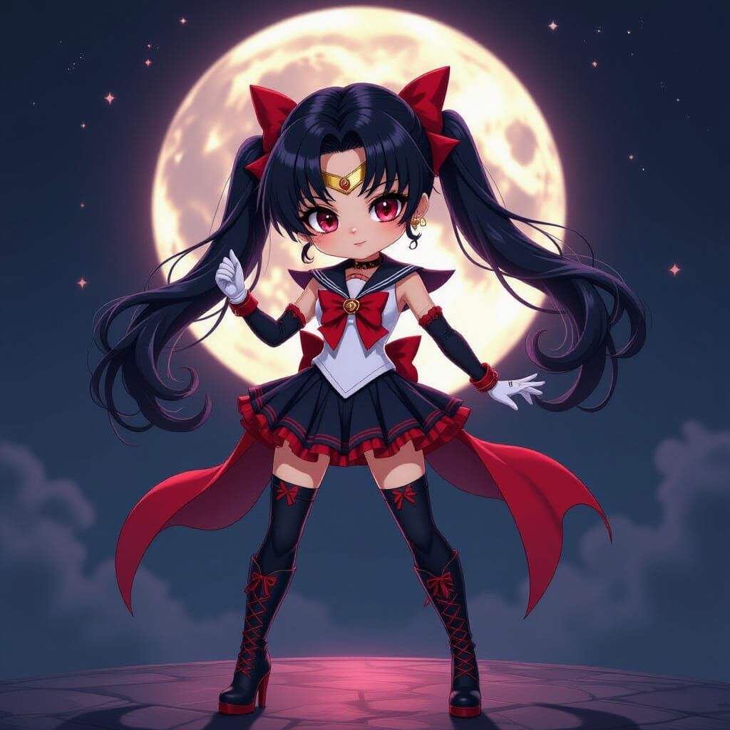 Vampire Chibi Moon in Dark Cinematic Anime Style