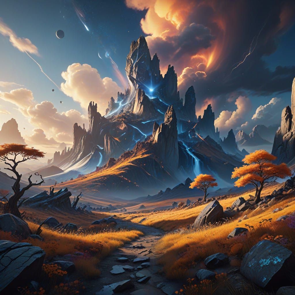 Surreal Cosmic Landscape in Volumetric Lighting