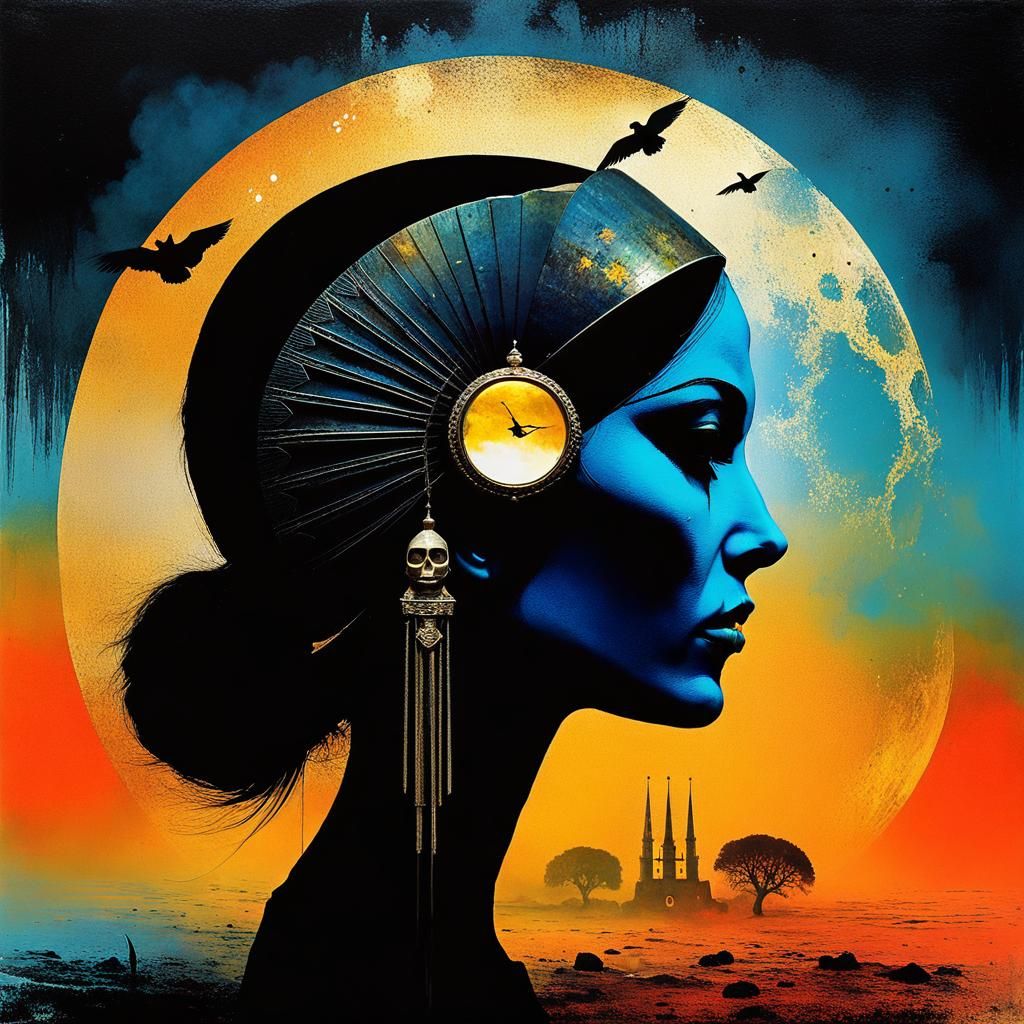 Eerie Dystopian Anunnaki Deity in Surreal Abstract Style