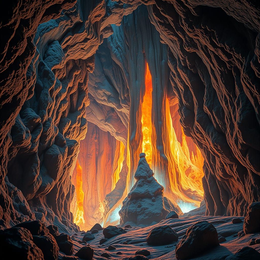 Hypermodern Stalagmite Forms in Vibrant, Ethereal Lighting