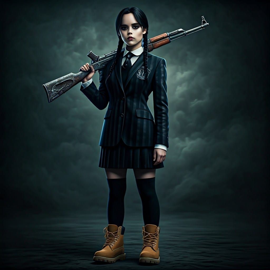 Wednesday Addams in Dark Gothic Futurism