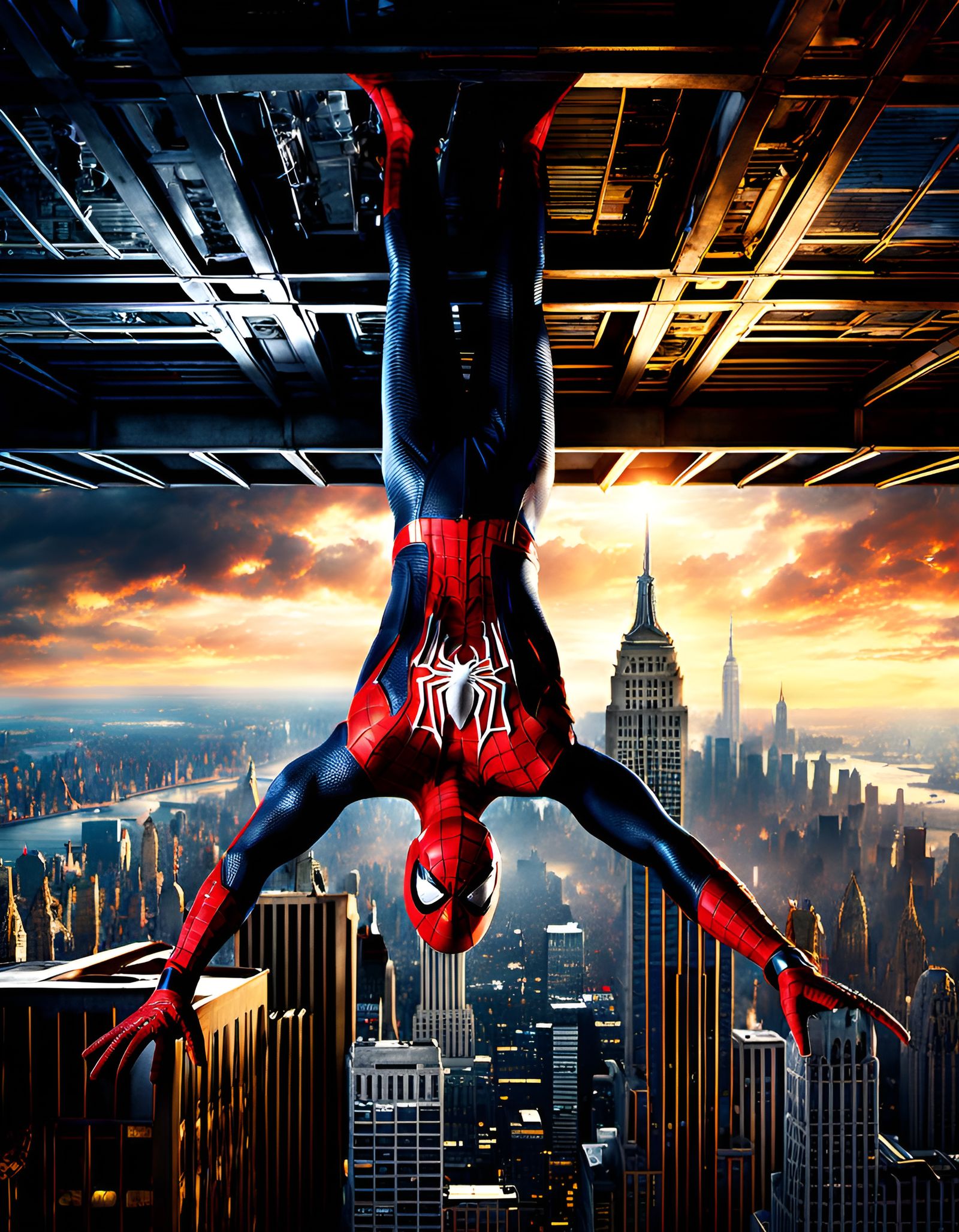 Spiderman Upside Down in Gotham City