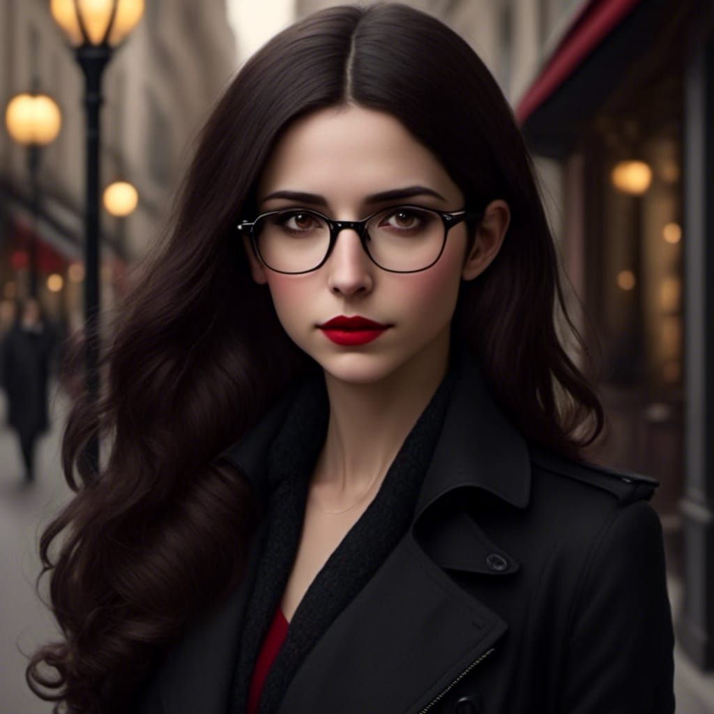 Portrait of Young Woman with Red Lipstick in City