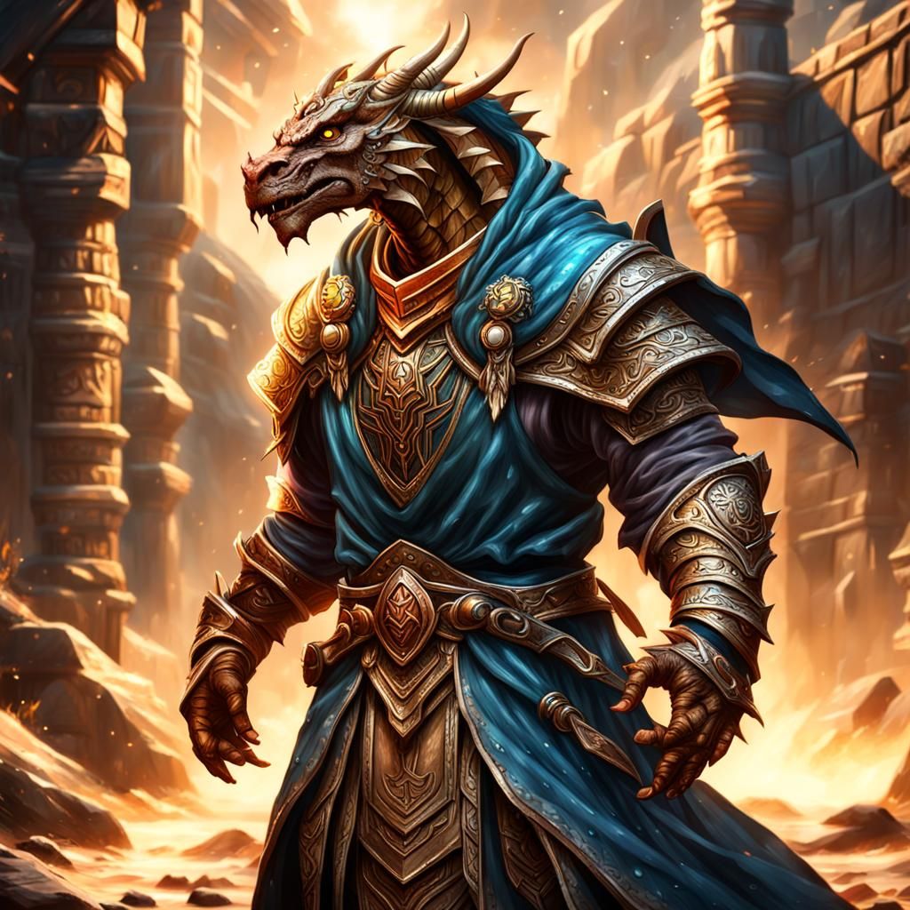 Dragonborn Mage in Detailed Fantasy Concept Art