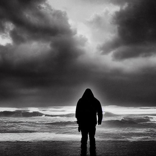 Melancholic Figure at Cliff's Edge in Stormy Sea
