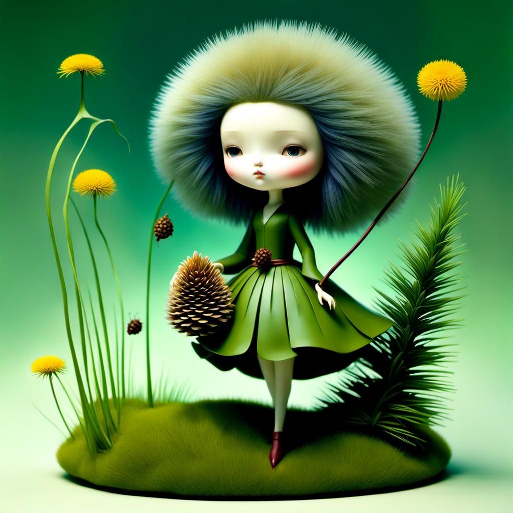 Miniature Girl's Journey Through Surreal Garden