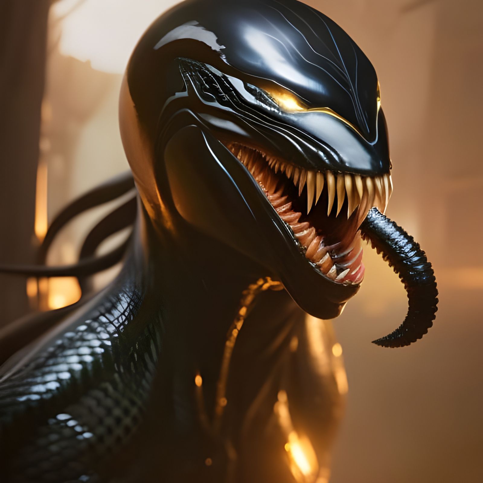 She-Venom Portrait in Hyperdetailed Digital Art Style