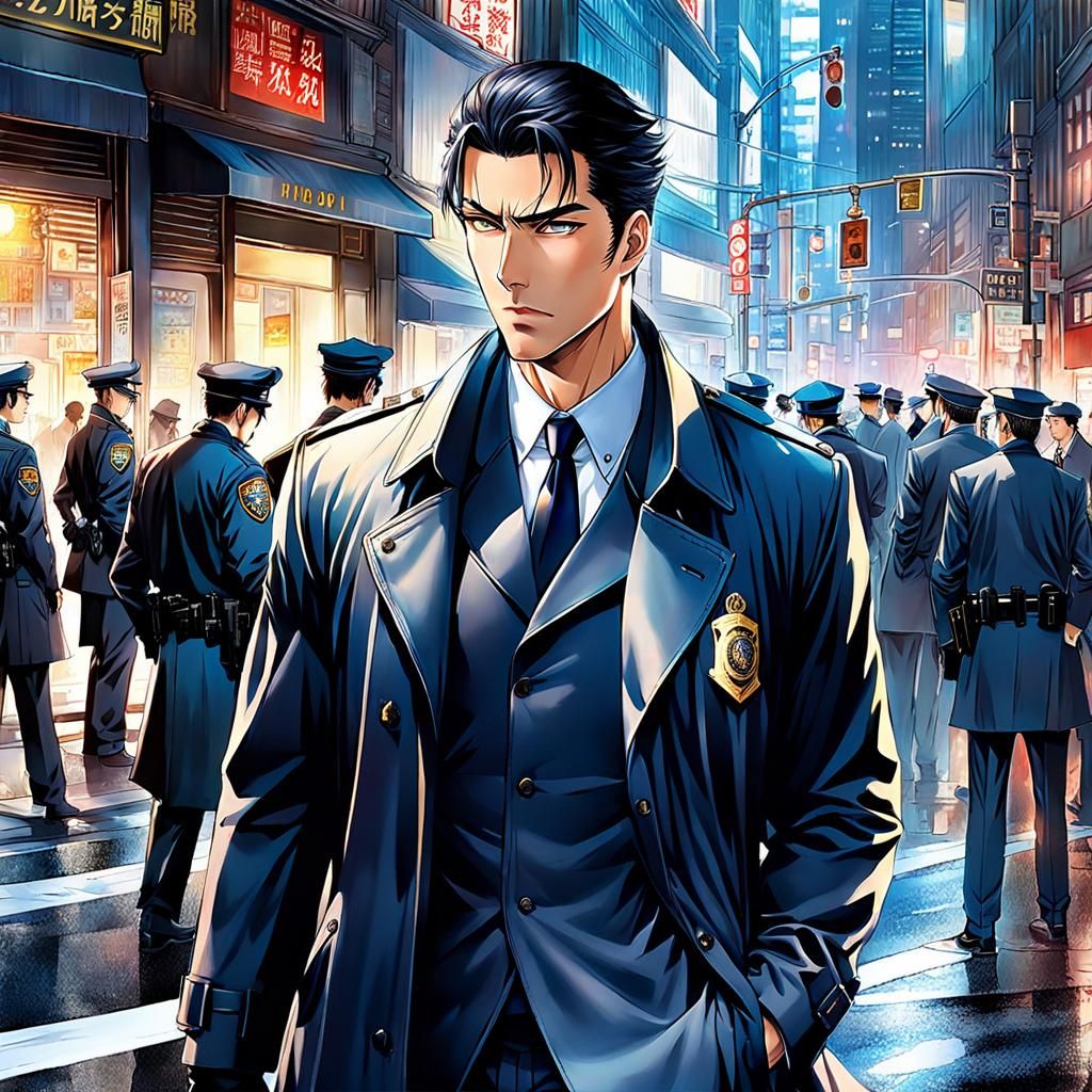Manga-Style NYPD Detectives at Crime Scene