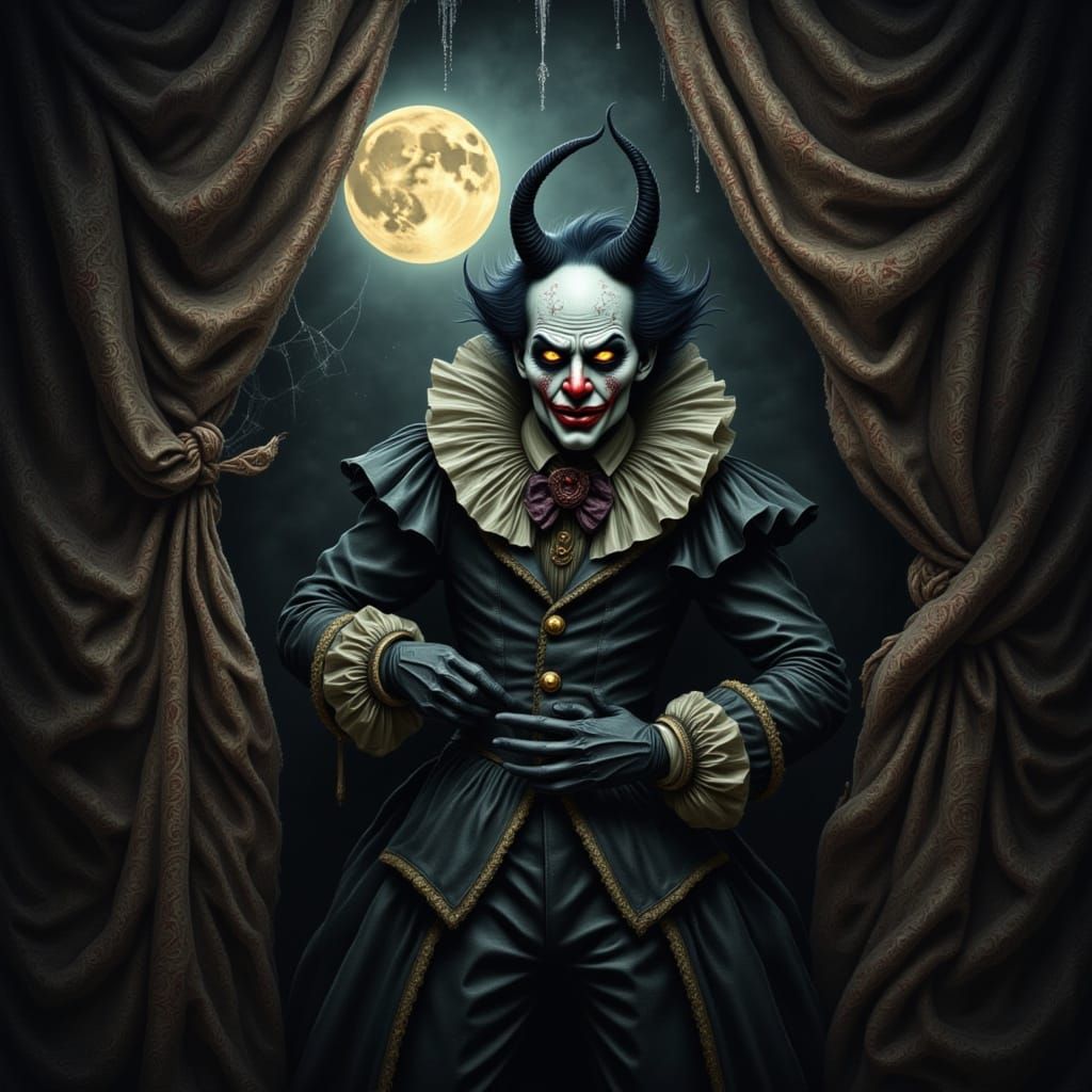 Vintage Clown With Chipped Mask Behind Circus Tent