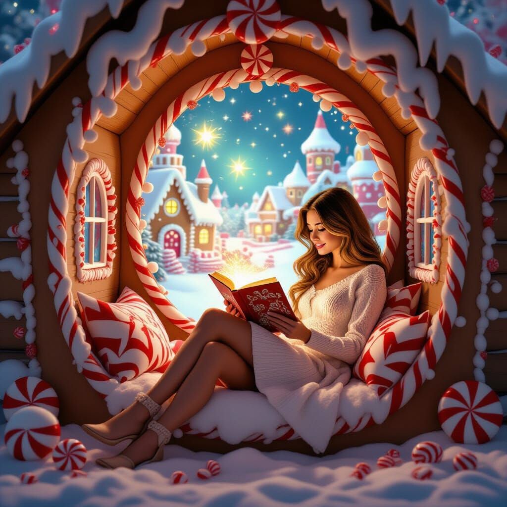 Woman Reading in Whimsical Gingerbread Nook