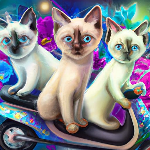 Siamese Kittens on Scooter: Hyperdetailed Art