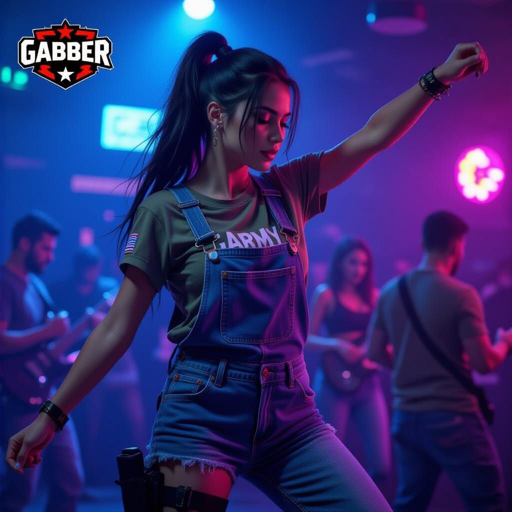 Girl Dancing Techno in Nightclub, Neo-Impressionist Style