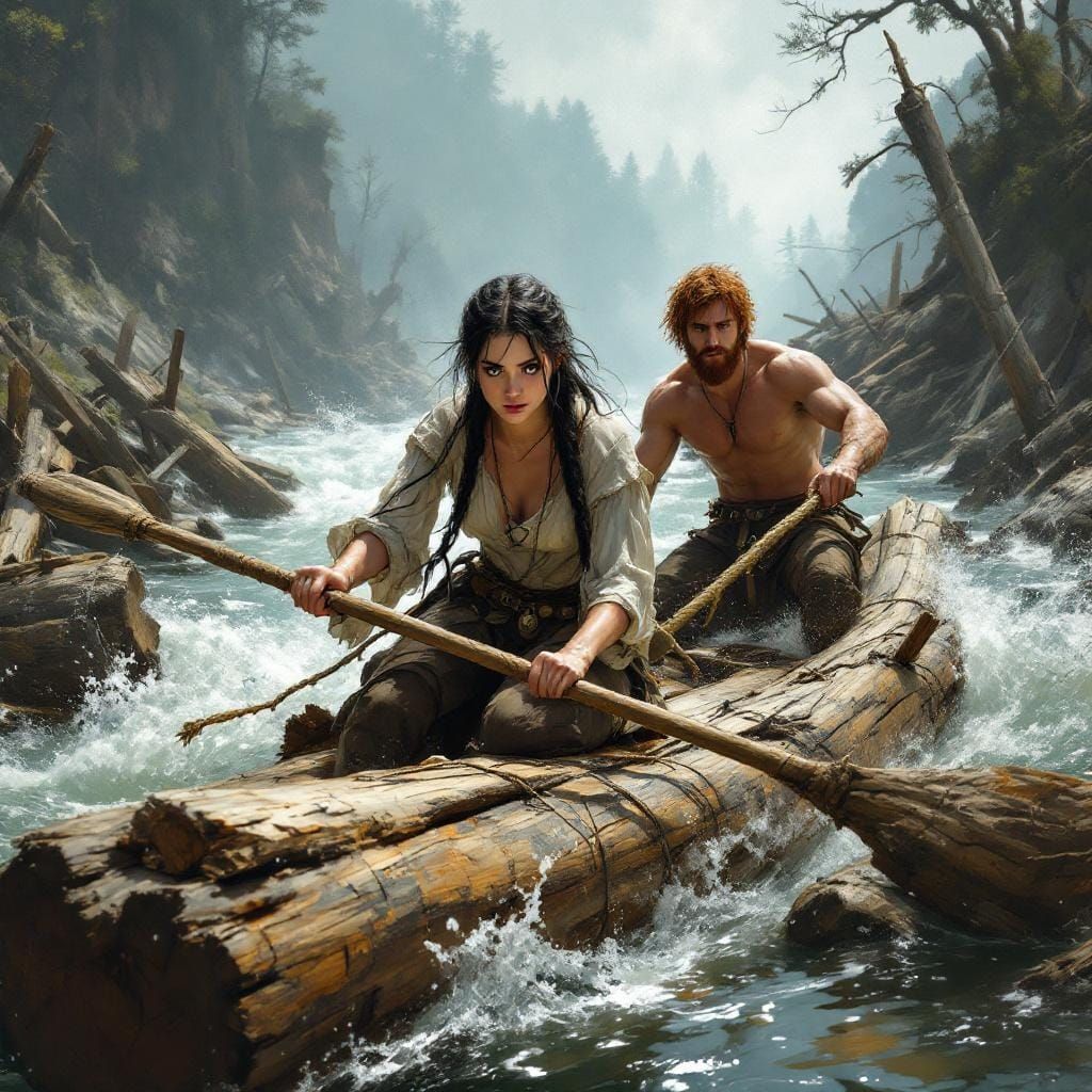 Medieval River Journey in Oil Painting Style