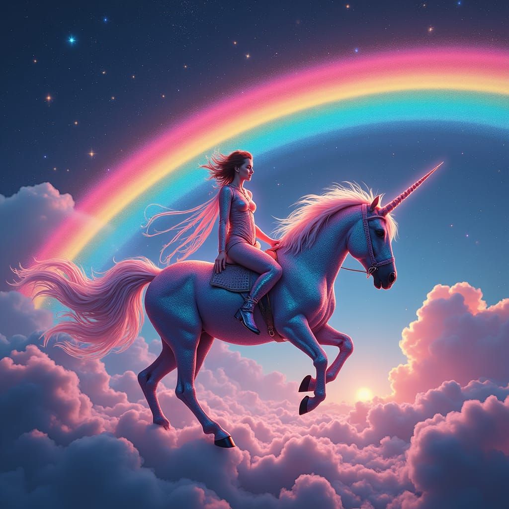 Unicorn Rider on Rainbow Bridge, Digital Matte Painting