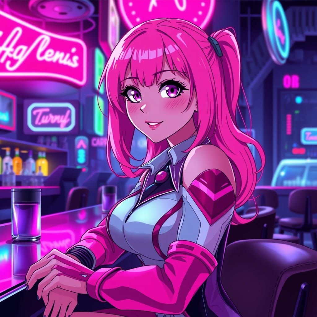 Cyberpunk Bar Belle in Anime Style