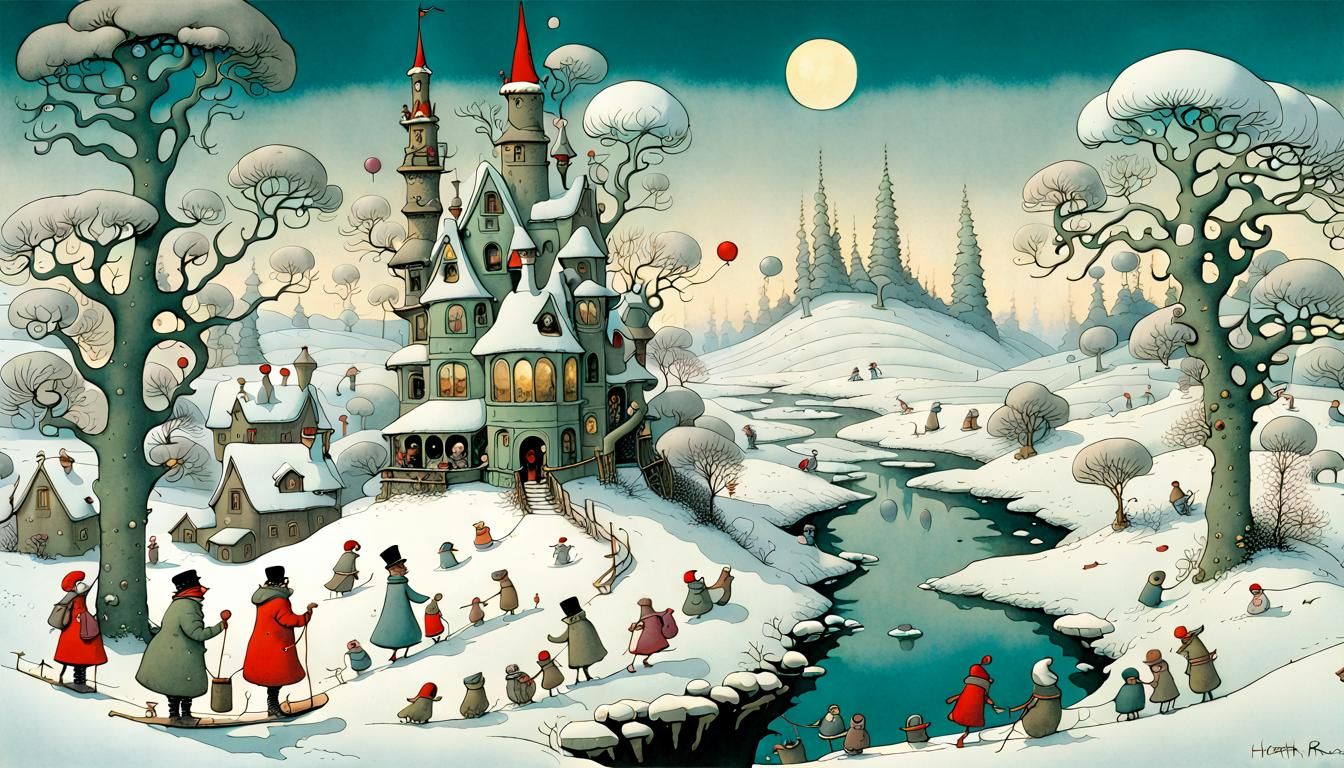 Whimsical Winter Wonderland in Heath Robinson Style