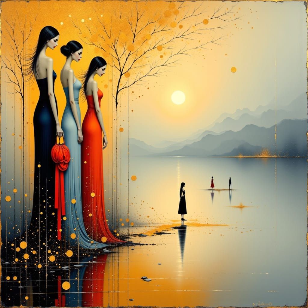 Surreal Women by Dripping Lake Oil Painting