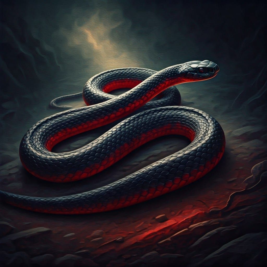 Majestic Snake in Motion: A Noir Oil Painting