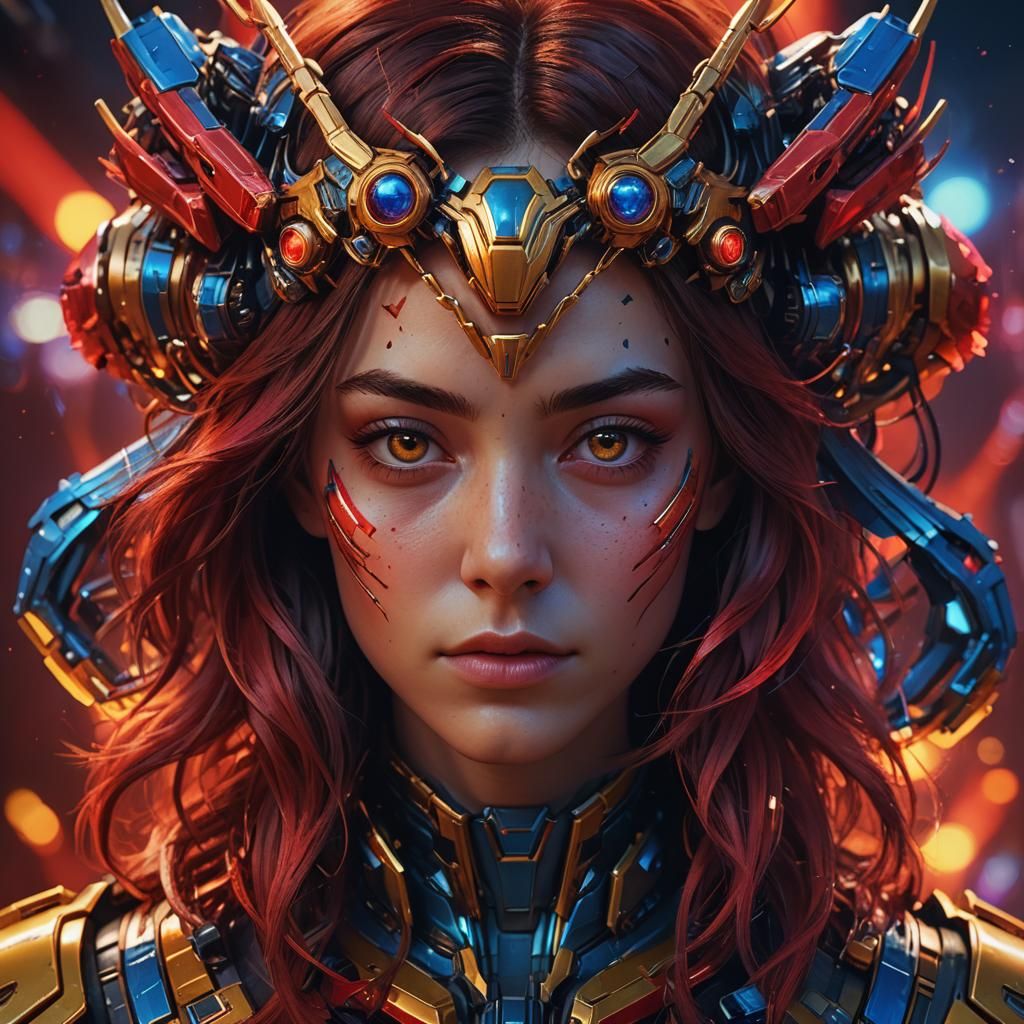 Hyper-Realistic Portrait in Red Atmosphere, Digital Art