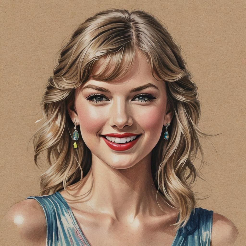 Colorful Pencil Sketch of Taylor Swift Winking