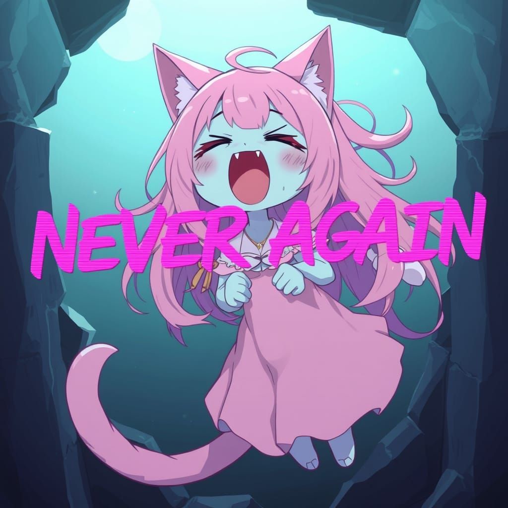 Spooky Anime Catgirl in Synthwave Style with Glitch Effects