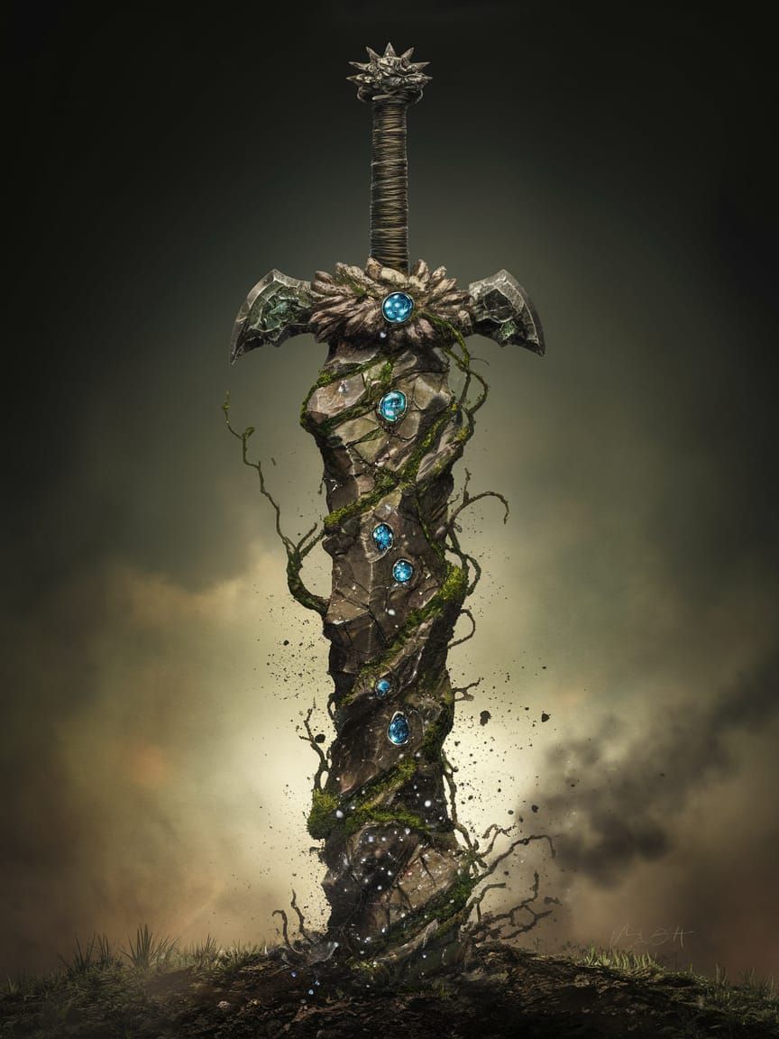 Earth-Toned Excalibur, a Nature-Infused Fantasy Sword