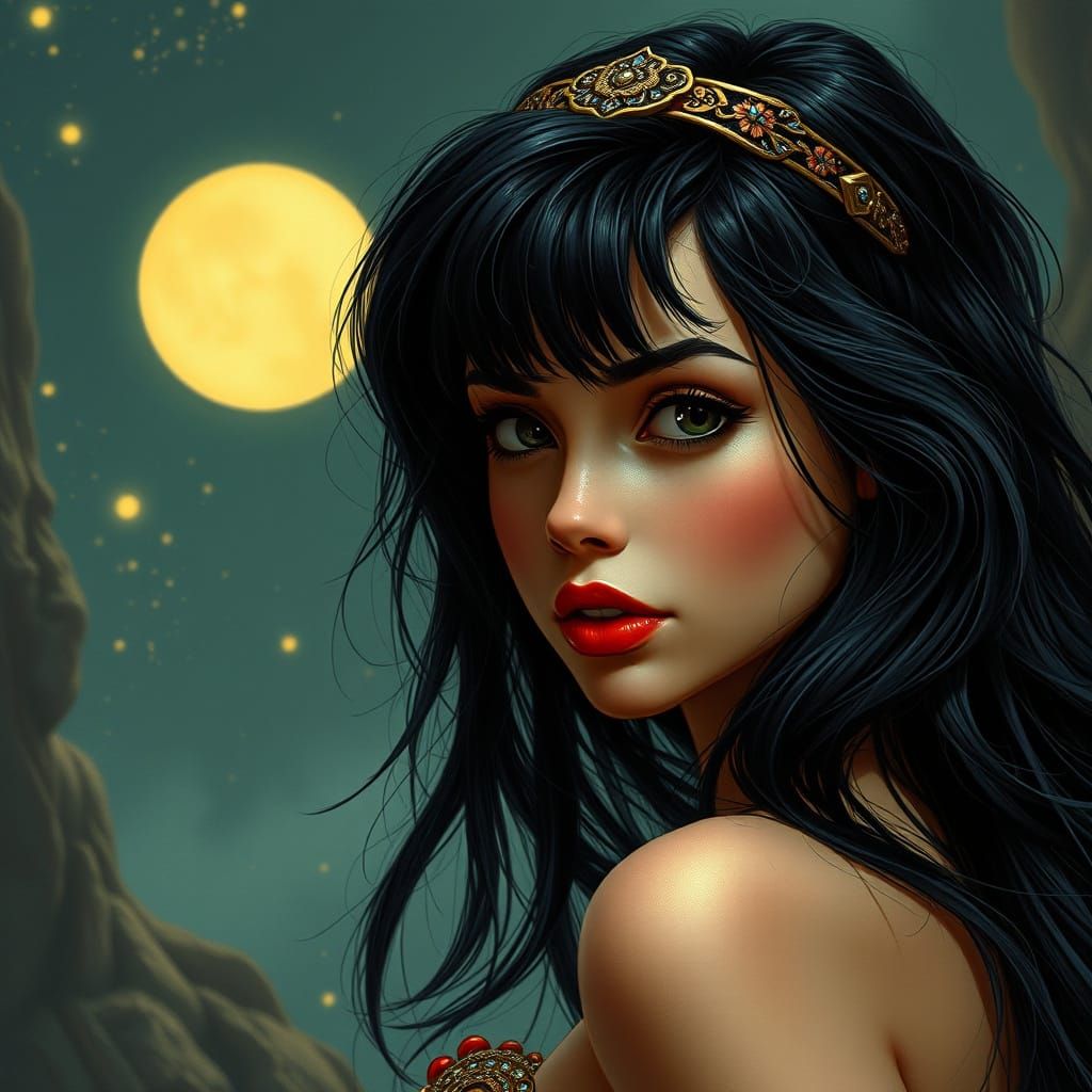 Young Woman with Long Black Hair in Realistic 4K Style