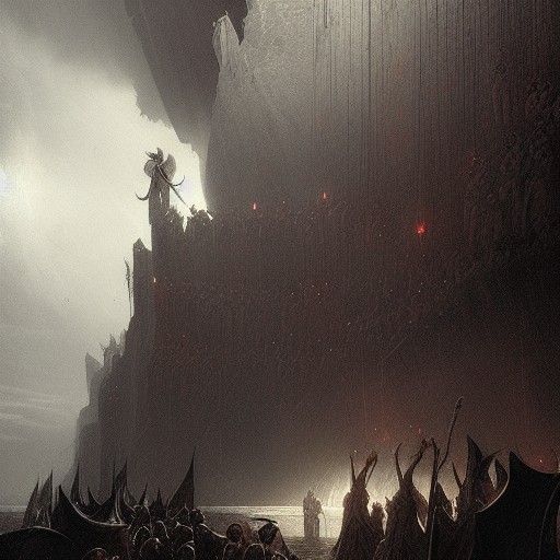 The Fall of Numenor in Engraving Style