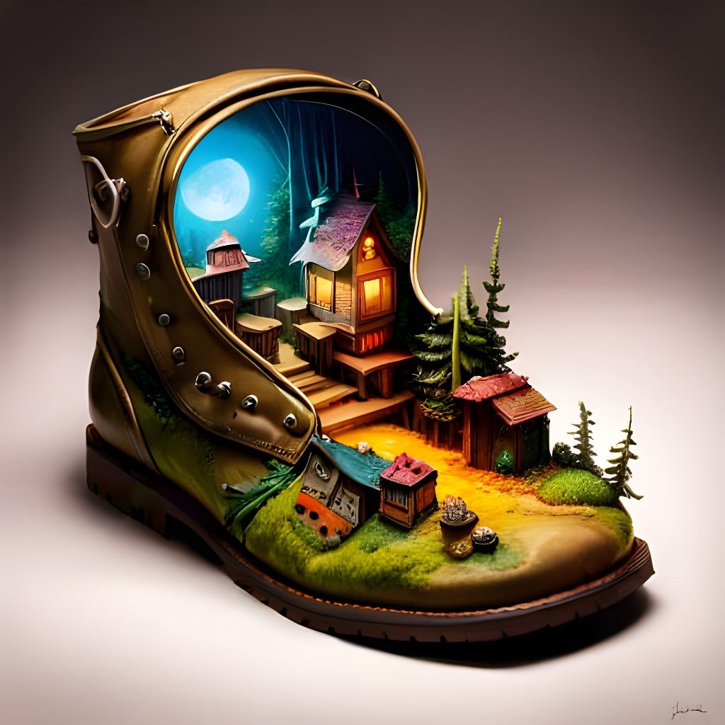 Fairy Village Inside a Boot: Fantasycore Art