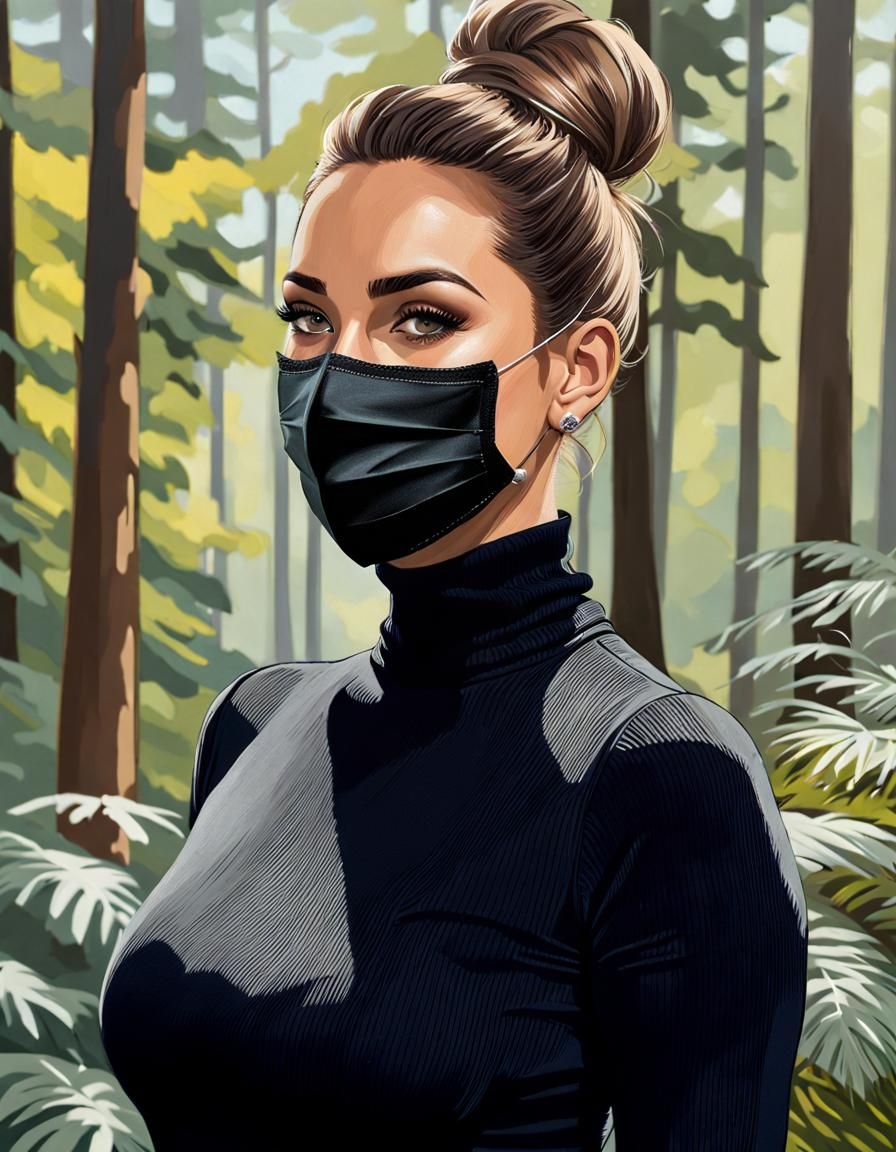 Brunette in Forest, Oil Painting Style