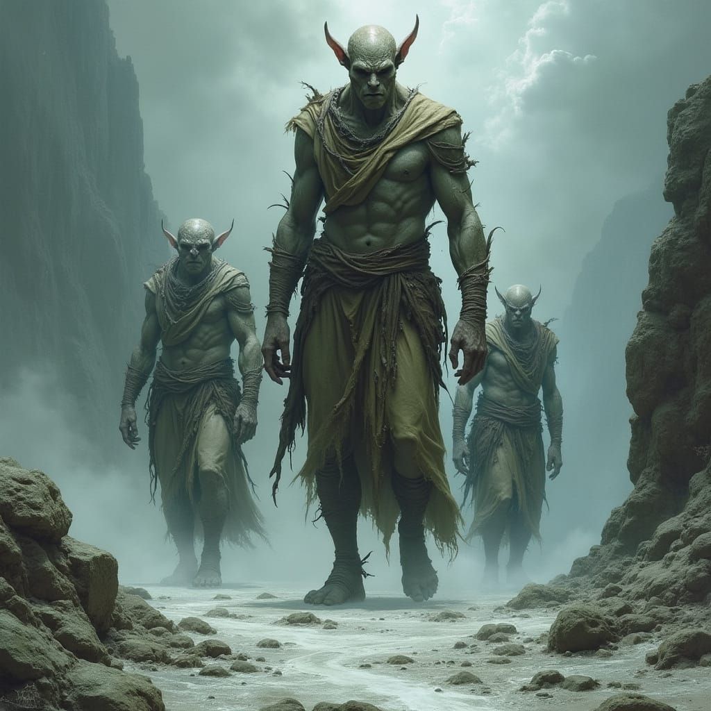 Towering Fomorians in Stormy Landscape, Dark Fantasy Art