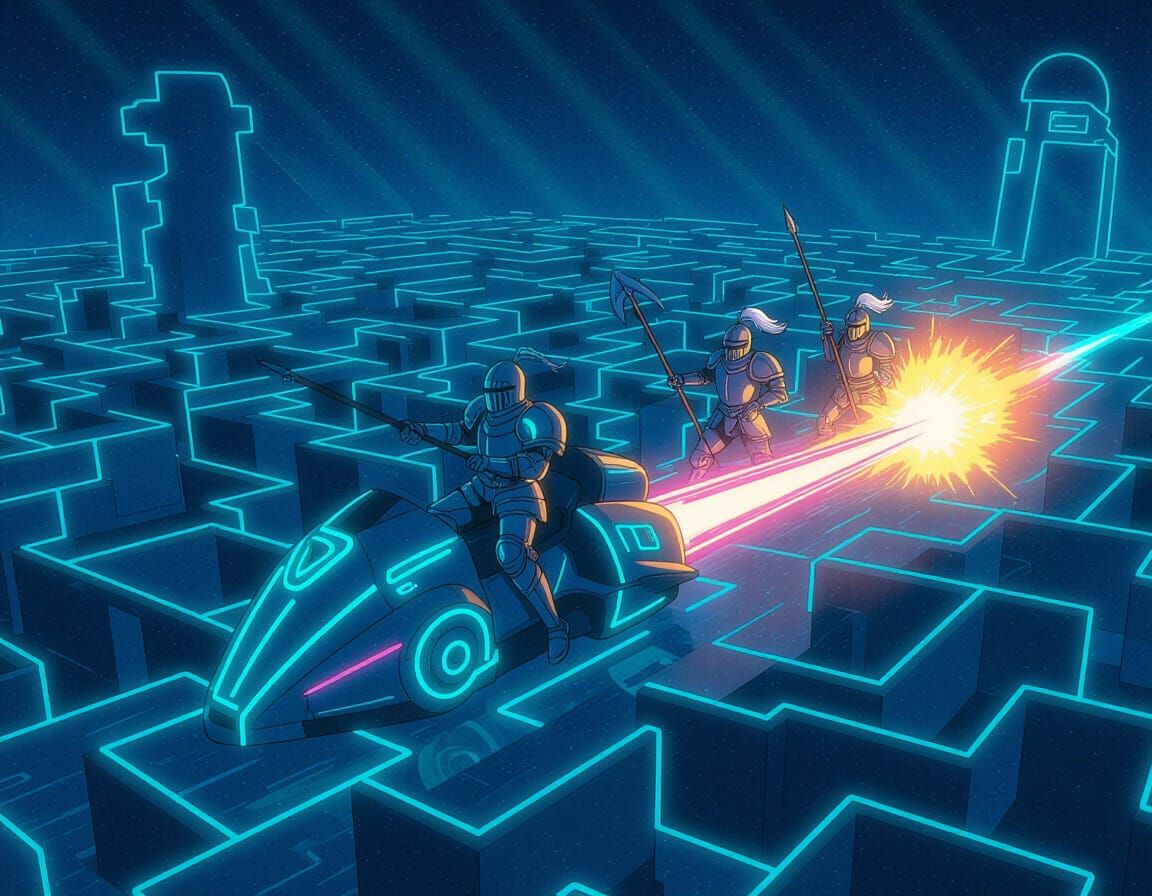 Knights on Tron Bikes Charge Through Light Maze