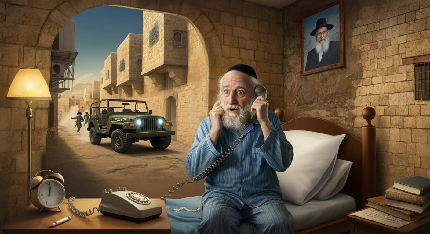 Hasidic Man's Bed in Jerusalem Street: Digital Comic Art