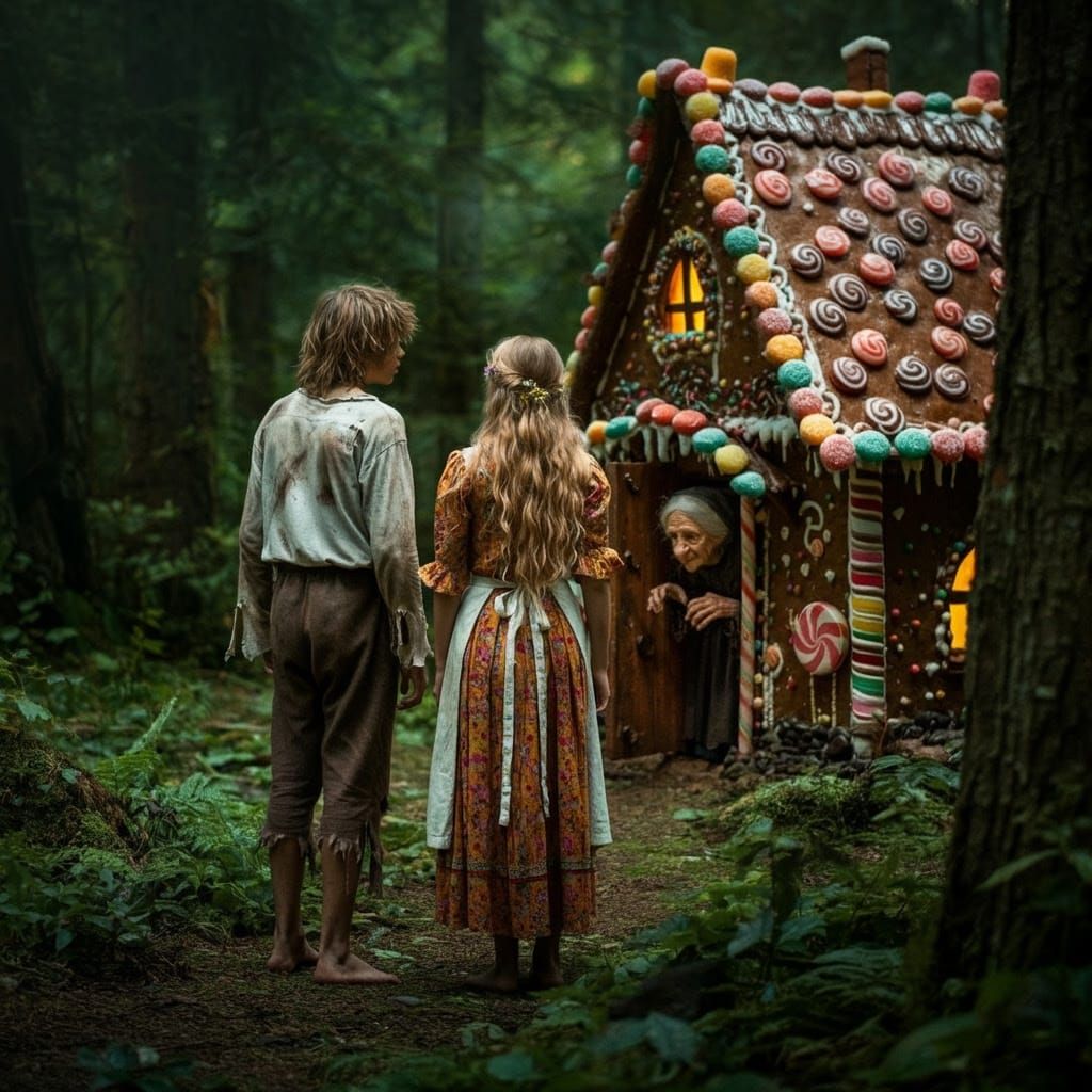 Whimsical Woodland Scene with Gingerbread House